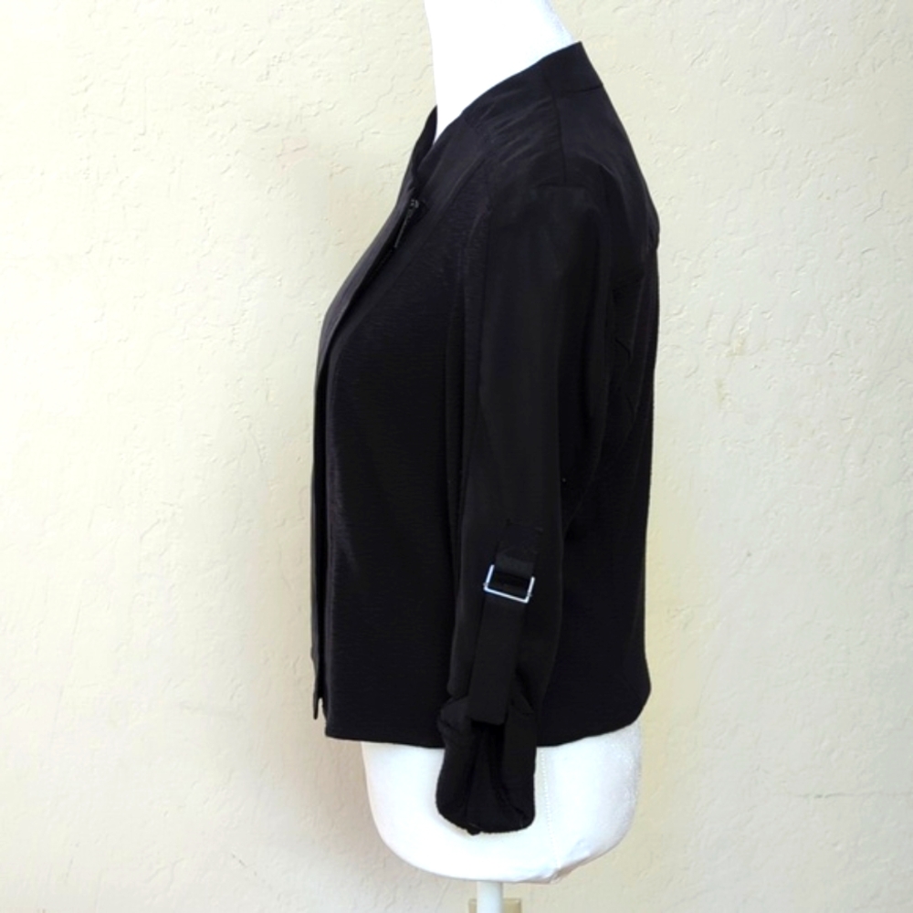 Rachel Rachel Roy Black Mixed Media Moto Style Cropped Jacket Size Medium - Picture 7 of 12